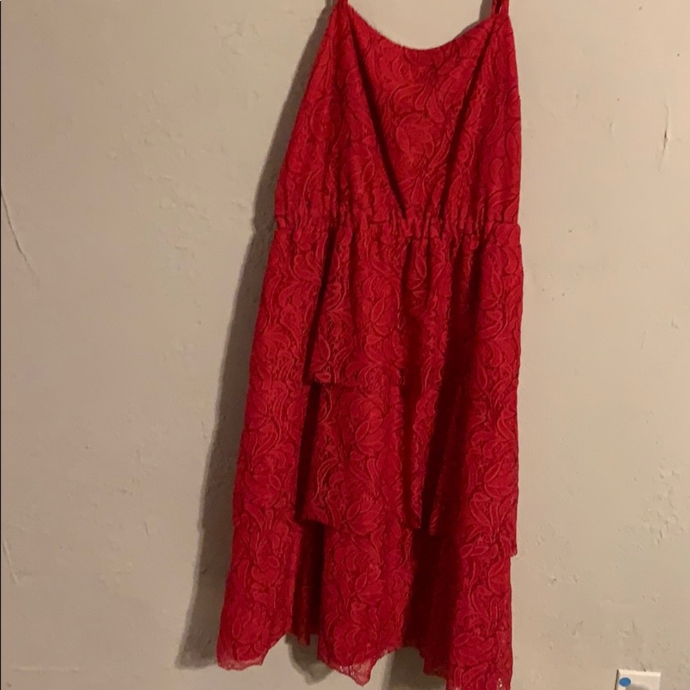 Truly Poppy stitch Fix red Ruffle lace dress